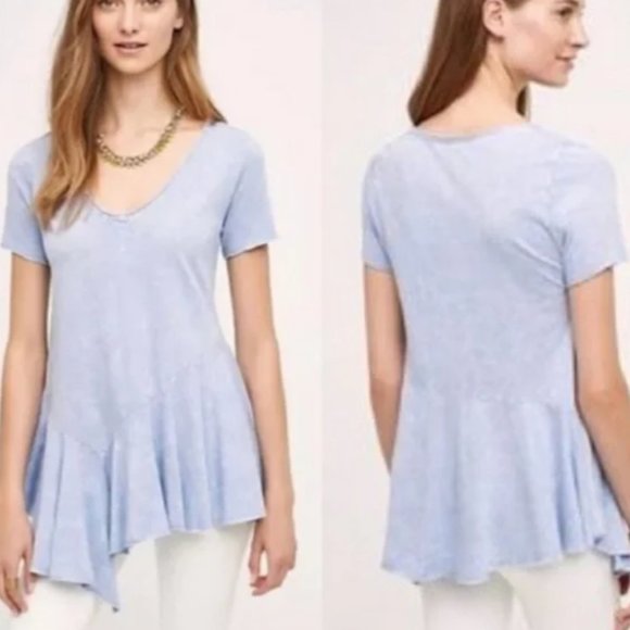 Anthropologie Eri + Ali Blue Asymmetrical Peplum Tee - Picture 1 of 8